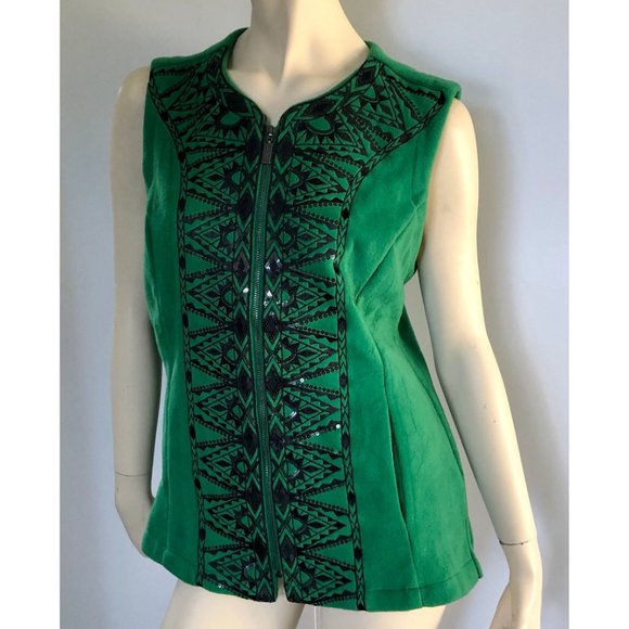 Bob Mackie Wearable Art, Size Medium/Large, Green Fleece Vest with Sequins - Picture 3 of 9
